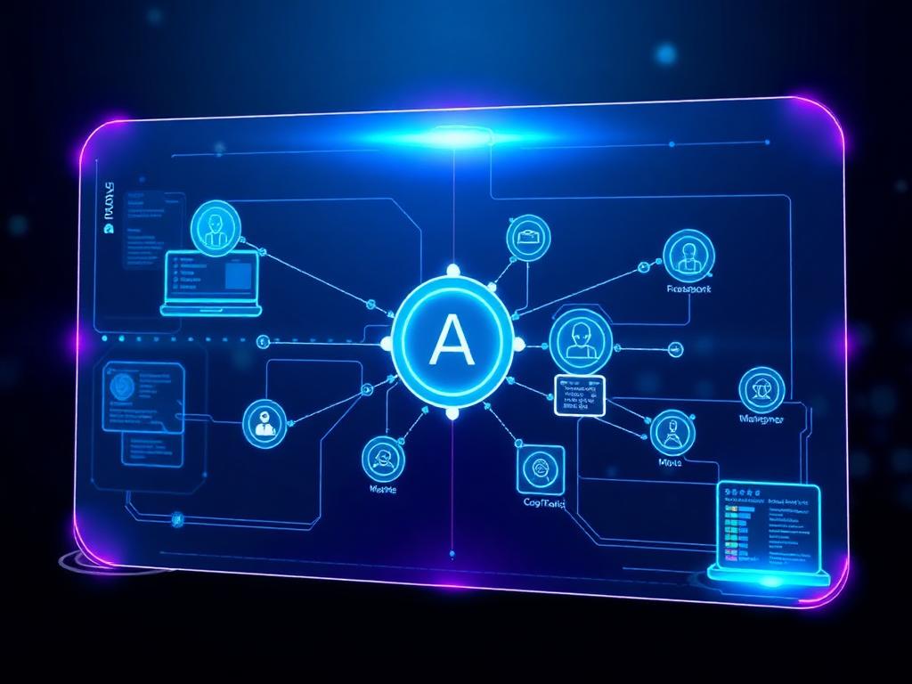 Digital blueprint displaying autonomous workflow orchestration and algorithmic routing