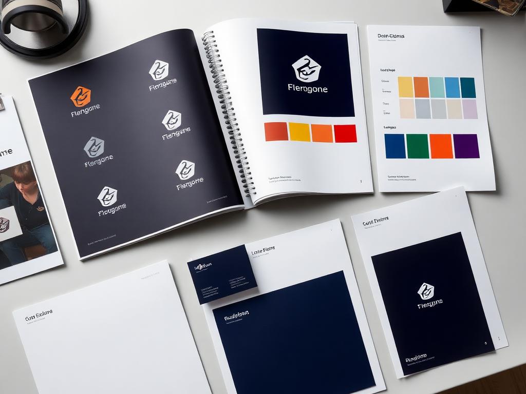 Sophisticated brand design system showcase showing high-contrast typography, luxury color palette, and bespoke mockups